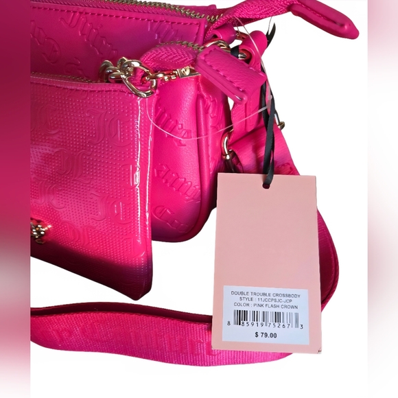 Juicy Couture Hot Pink "Double Trouble" Crossbody Bag with Chain Accent - Picture 8 of 10